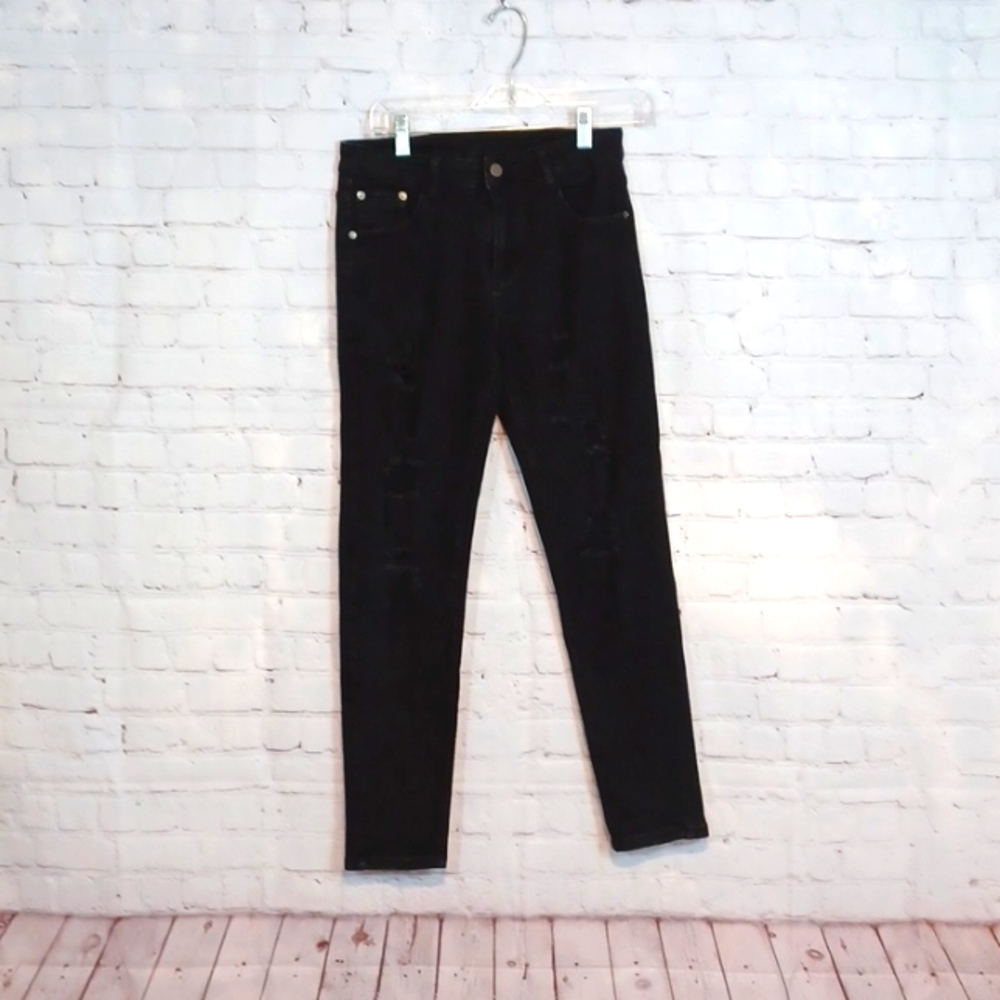 Womans Black Ripped Stretch‎ Skinny Jeans sz 30